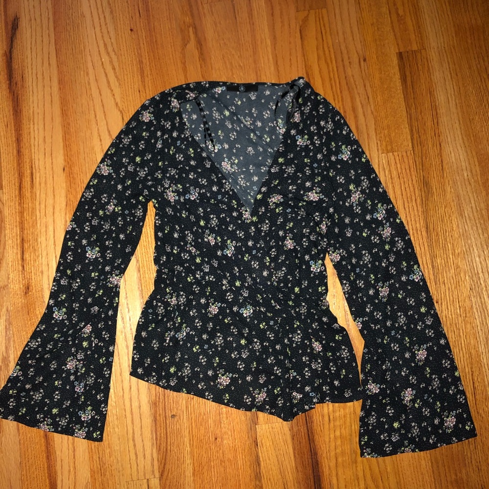 Missguided Black Printed Drape Front Plunge Blouse